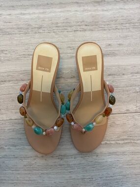 Dolce Vita Nude Beaded Thong Sandals with Multicolor Stones